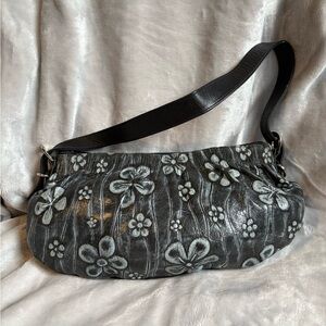 57. Luvshoes Made in Canada - Black Floral Embossed Shoulder Bag - Vintage